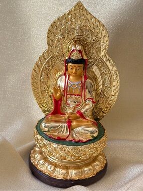 Gold and Red Seated Buddha Statue - Decorative Home Art